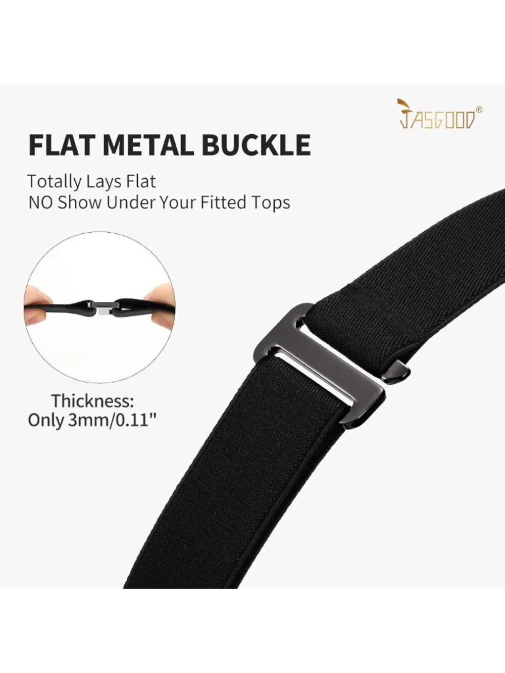 No Show Stretch Belt for Women - Elastic Web Strap with Flat Buckle for Jeans